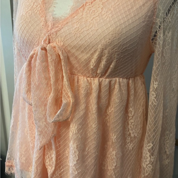 NWT Francesca's pink sheer lace babydoll long sleeve top fairy core size S - Picture 10 of 16